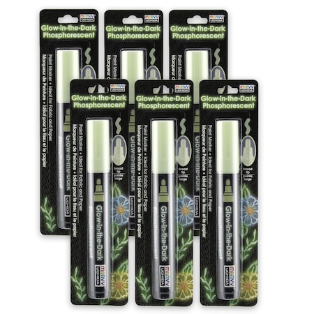 Marvy Uchida Glow In The Dark Green Fabric Marker, Broad Line, 6PK 223C